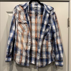 Women's Blue and Brown Plaid Shirt
